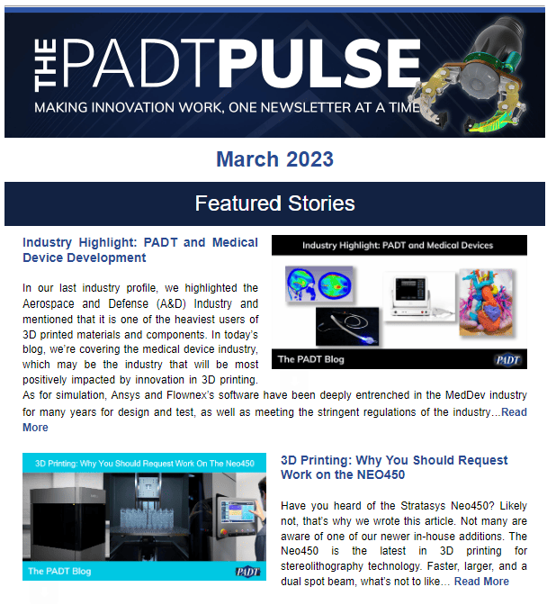 PADT Pulse Newsletter Screen Grab from March 2023